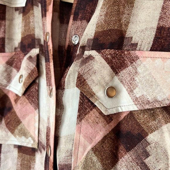 NWT Haute Hippie 100% Silk Plaid Western Snap Blouse - Brown/Cream - Picture 4 of 8